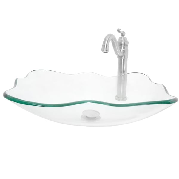 Clear Rectangular Glass Vessel Sink And Faucet Set In Brushed Nickel